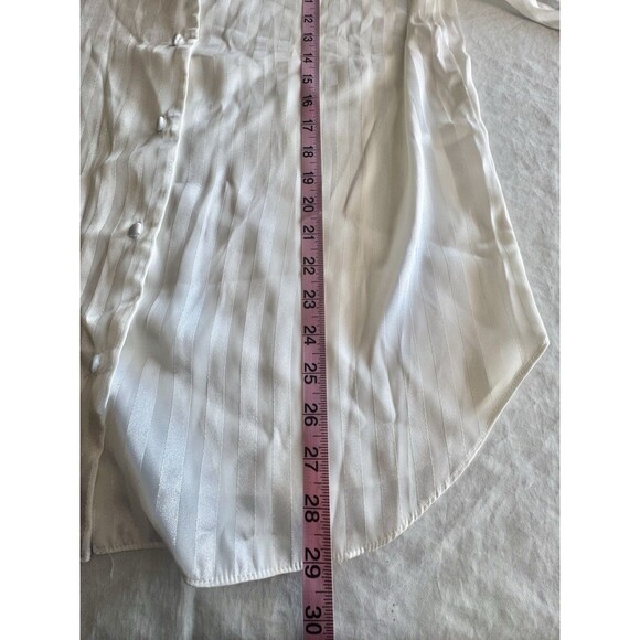 Vintage 80's Dentelle Women's Button Down Pajama Top Small Satin Striped Cream - Picture 10 of 10